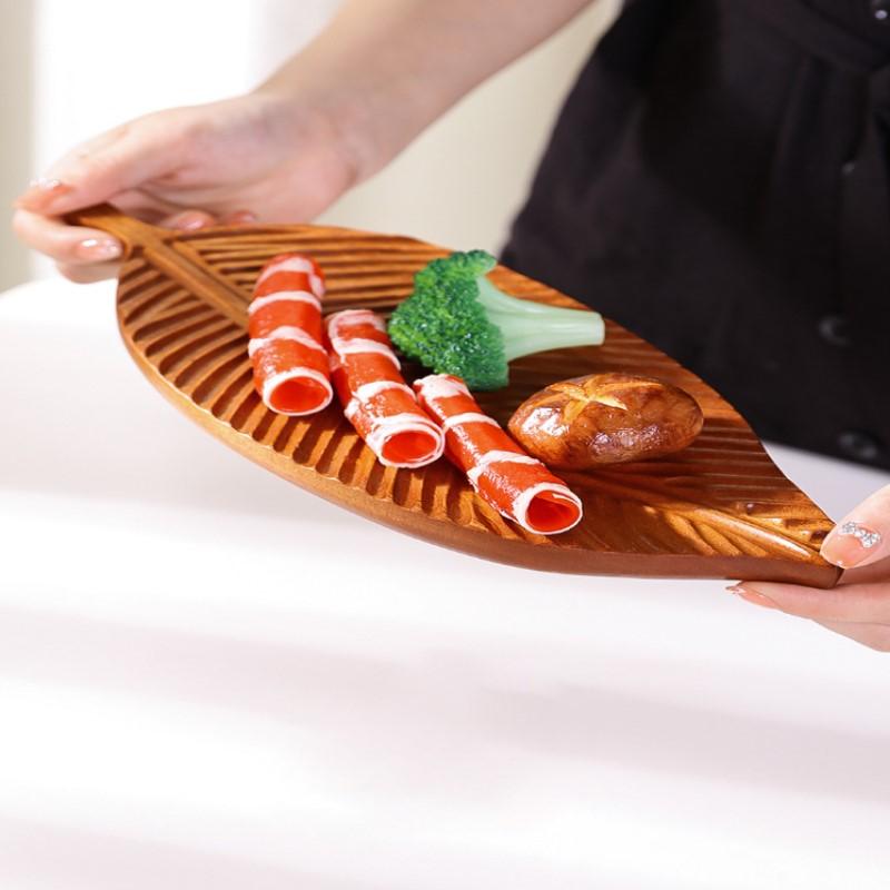 Dishes & Plates Creative Fruit Basket Leaf Shape Wooden Plate Whole Ebony Wood Handmade Dinner Saucer Tea Storage