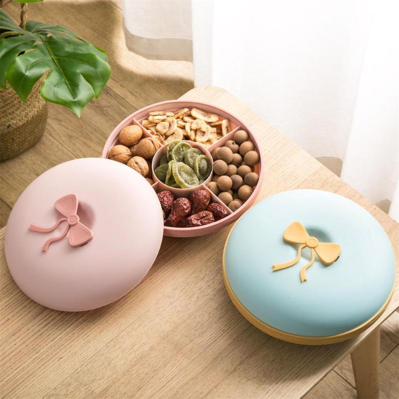 Dishes & Plates Creative Bow Candy Box Dried Fruit Plate Snack Tray Case Nut Storage Boxes Wedding Home Organizer