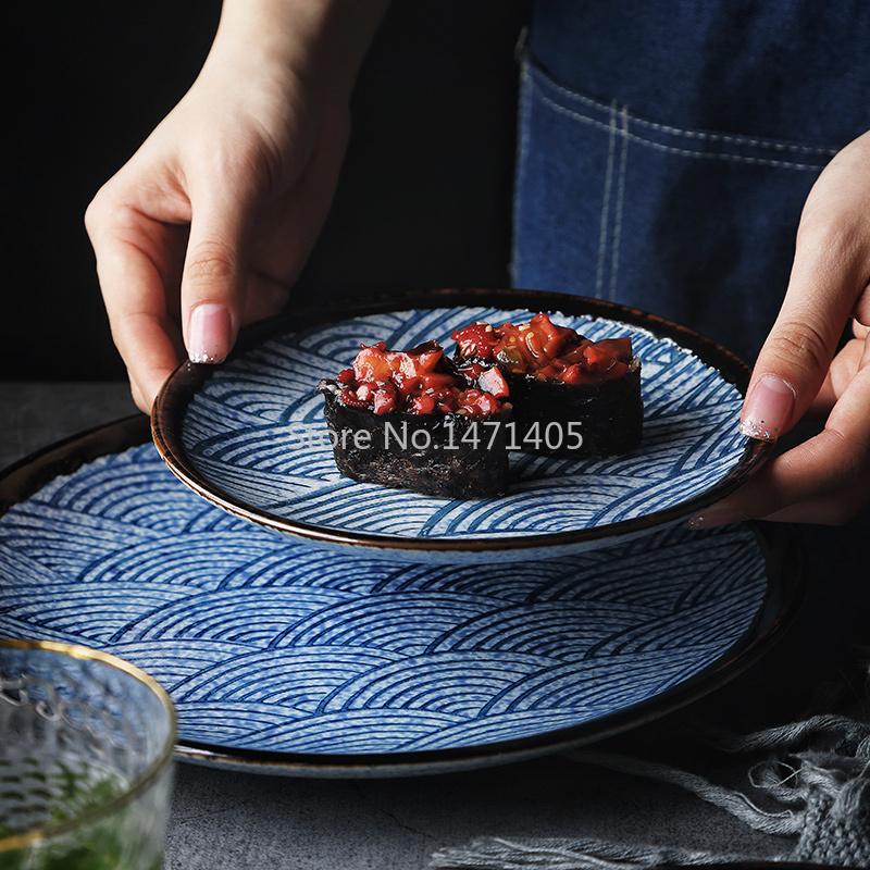 Dishes & Plates Exquisite Sea Ripple Japanese Tableware Bone Plate Dinner Ceramic Home Flat Breakfast Dumpling