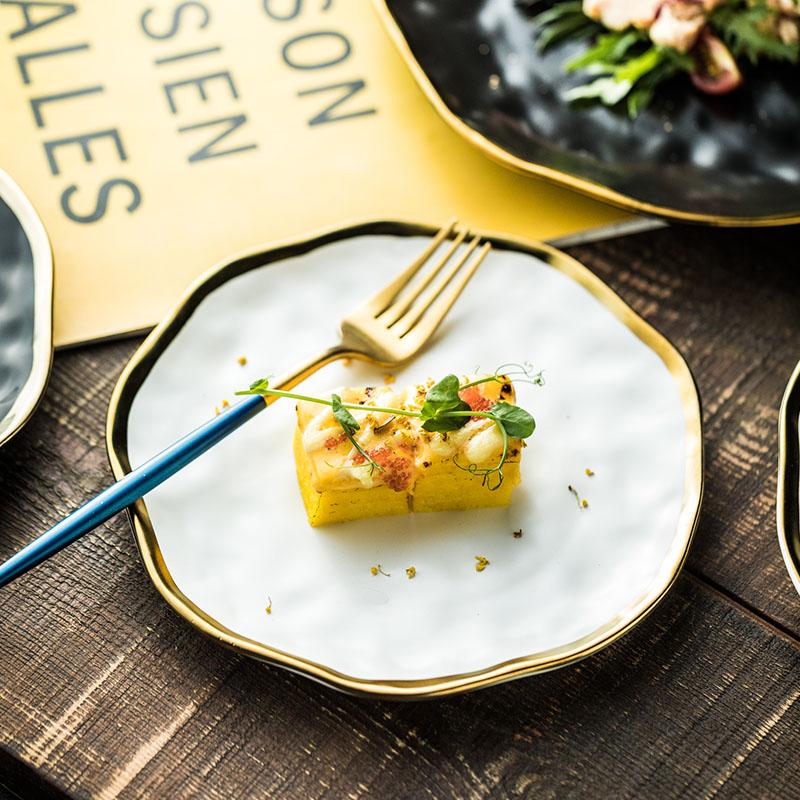 Dishes & Plates European Gold Inlay Dinner Creativity Relief Kitchen Tableware Cake Dessert Ceramic Plate Western Pasta Steak
