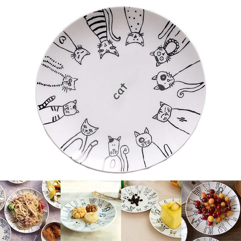Dishes & Plates Cute Cat Ceramic Plate Western Dinner Dessert Appetizer Salad Dish Steak Service Home Party Main Tableware Hogard