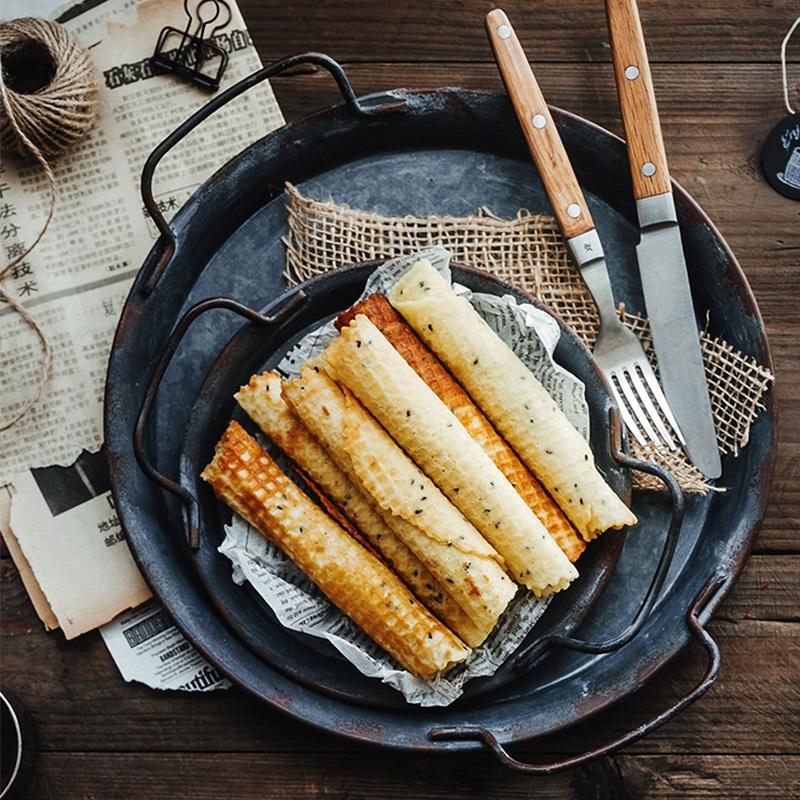 Dishes & Plates Nordic Retro Distressed Metal Plate Vintage Dinner Round Serving Tray With Handle For Kitchen Restaurant Home Decoration