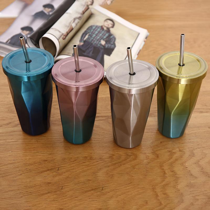 Mugs 500ml Double Wall 304 Stainless Steel Coffee Bottle With Straw To Go Cold Beer Cup Insulated Water Tumbler Mug Travel