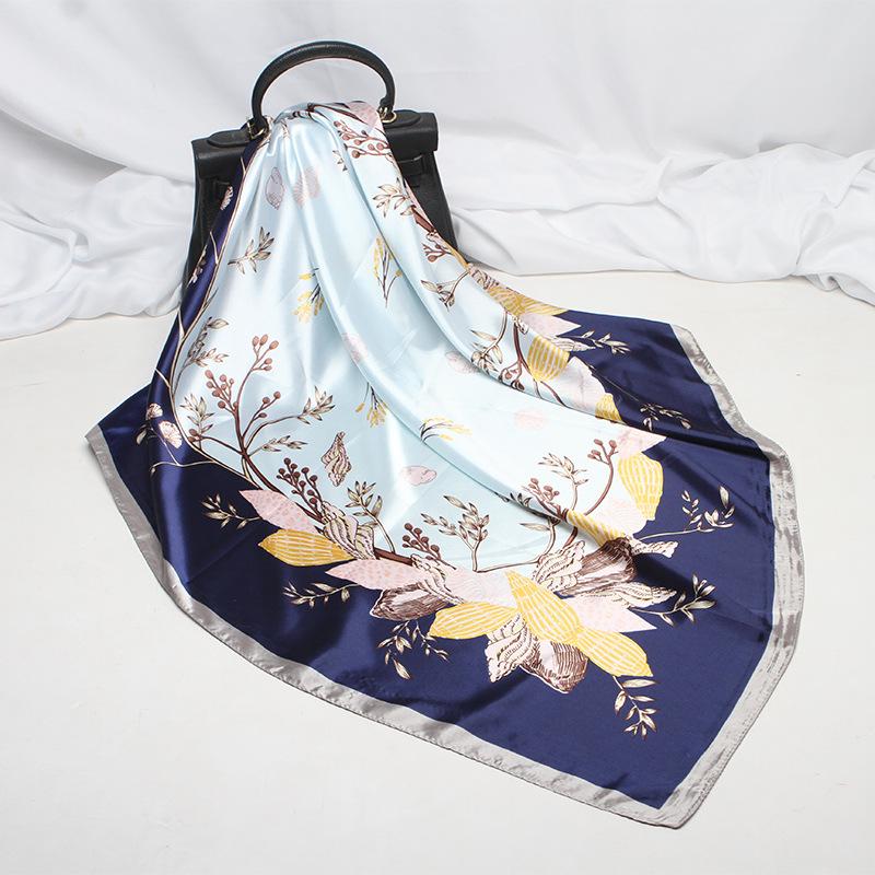 Scarves 2021 Fashion Silk Square Scarf For Women 90*90cm Neck Hair Tie Band Bag Warp Soft Neckerchief Hijab Headscarf Female Foulard
