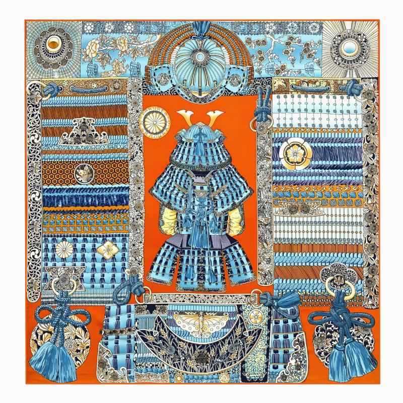 Scarves 90cm Armor Square Scarf Hand Rolled Edges Luxury Twill 100% Silk Women Hijab Foulard Shawl Design Neckerchief