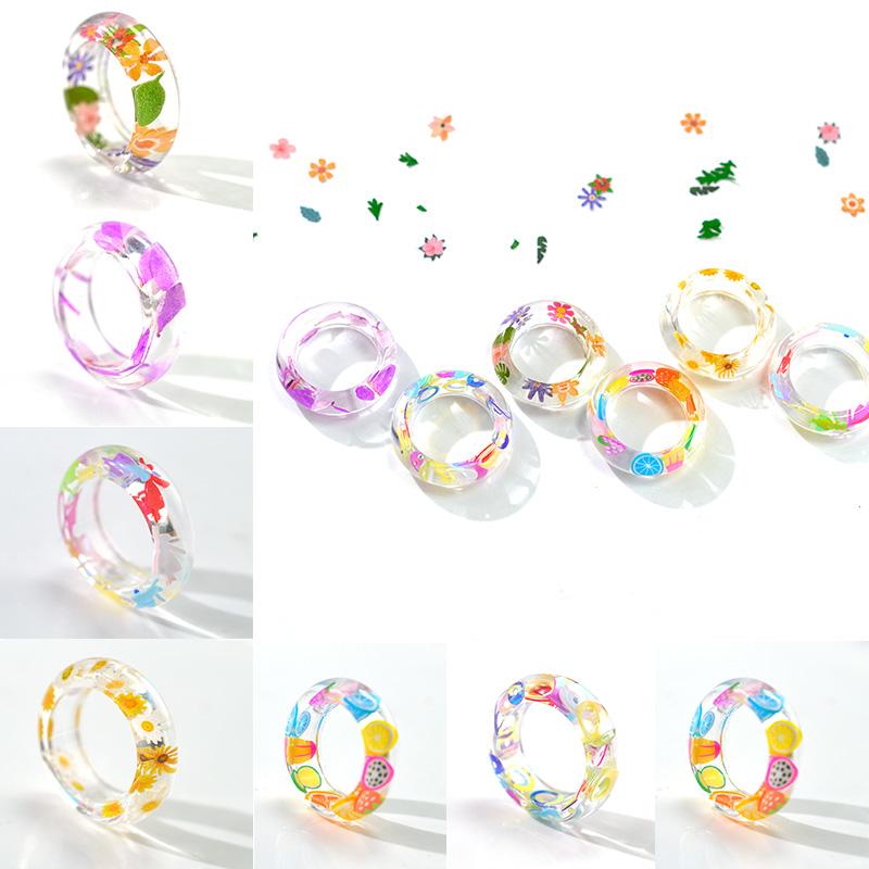 Cluster Rings HJ47 6 Styles Korean Style Transparent Colorful Finished Resin Valentines Day Gift Ring Set For Women Jewelry