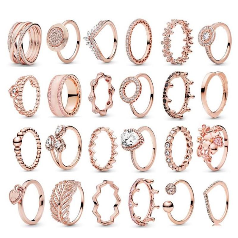 Cluster Rings 100% 925 Sterling Silver Rose Gold 24 Most Women&#039;s Pan For Women Wedding Party Gift Fashion Jewelry