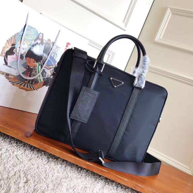 Brand men nylon handbags genuine leather totes business male briefcases classic black single shoulder bags work laptop bag