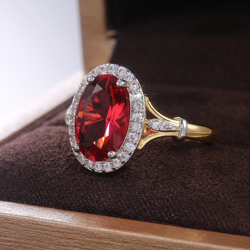 Cluster Rings Luxurious Garnet Zircon Two-Color Ladies Elegant Ring Classical Wedding For Women Gift Jewelry Bague Femme Anillos