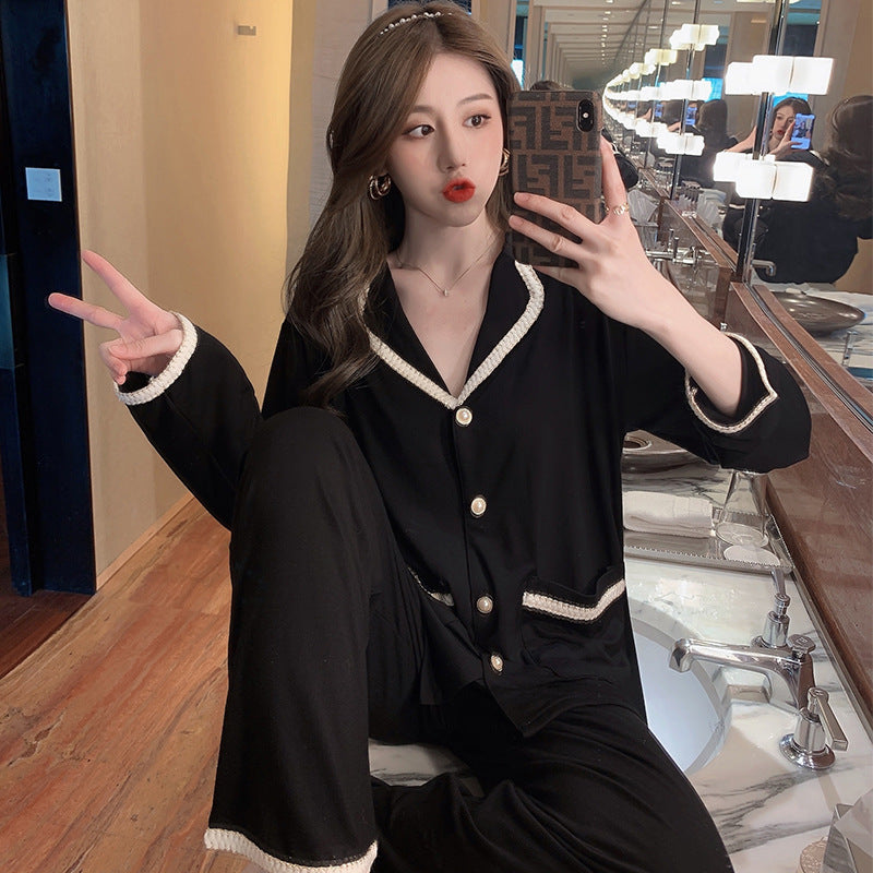 Women&#039;s Sleepwear Spring Pyjamas Women Modal Cotton Pajamas Set Ladies Small Fragrance Fashionable Cardigan Top + Pant Suit Home C