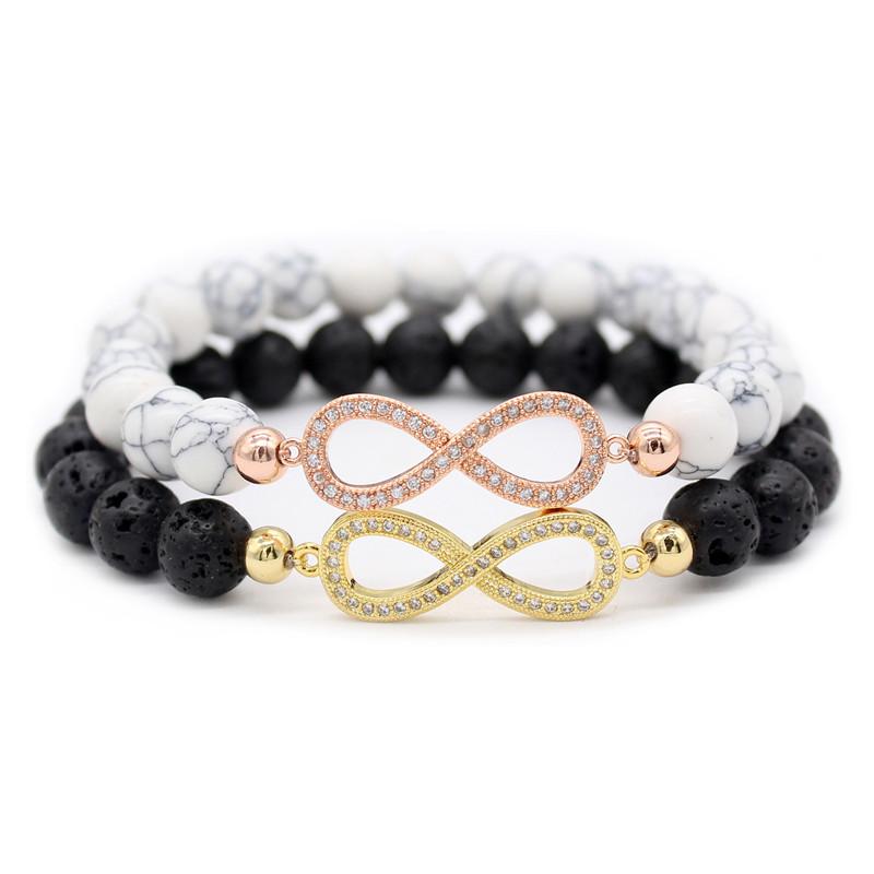 Beaded, Strands Poshfeel CZ Infinity Bracelets & Bangles 8mm Natural Black White Stone Beaded Bracelet Couple Gift Pulsera MBR180303