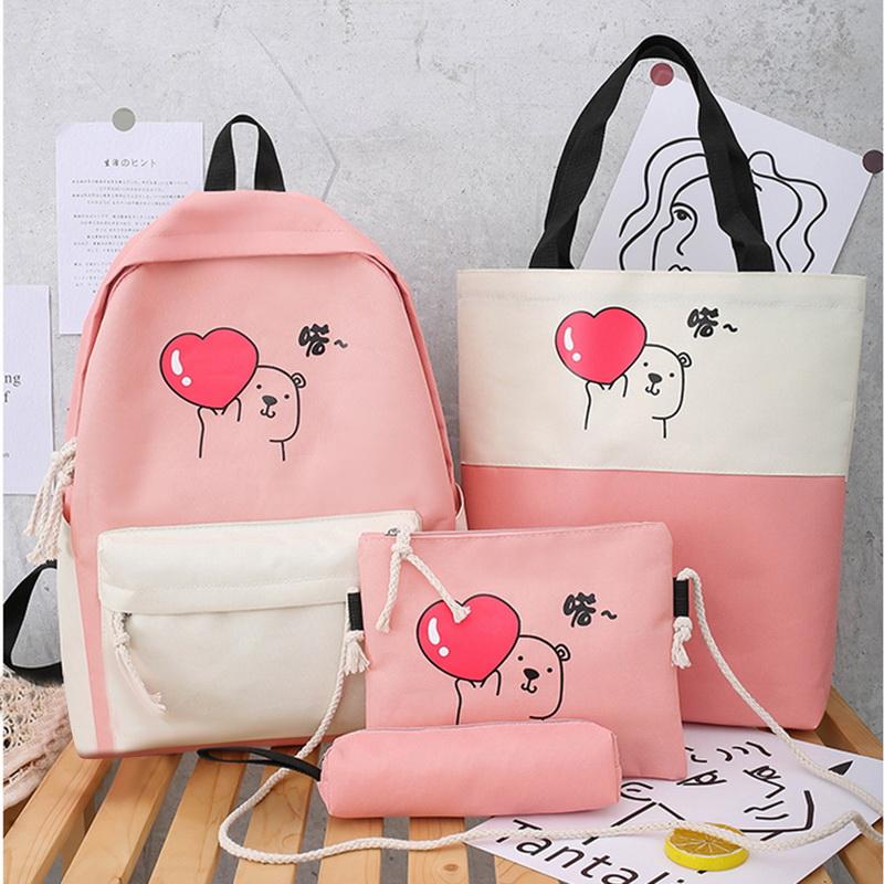 School Bags 4Pcs-set Larger Capacity Fashion Anvas Bag Backpacks Travel Laptop Backpack Pencil Teenagers