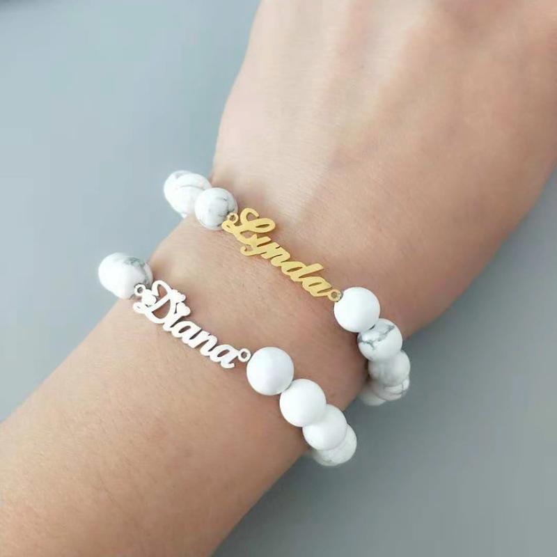 Link, Chain Personalized Name Bracelet Custom Stainless Steel Nameplate Wrist Beads Homme Jewelry Gifts For Women Bileklik Pulseras