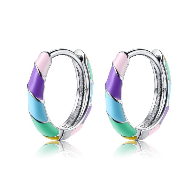 Hoop & Huggie Trendy 2021 S925 Sterling Silver Fine Jewelry For Women Fashion Epoxy Colorful Earrings Ear Studs Gift