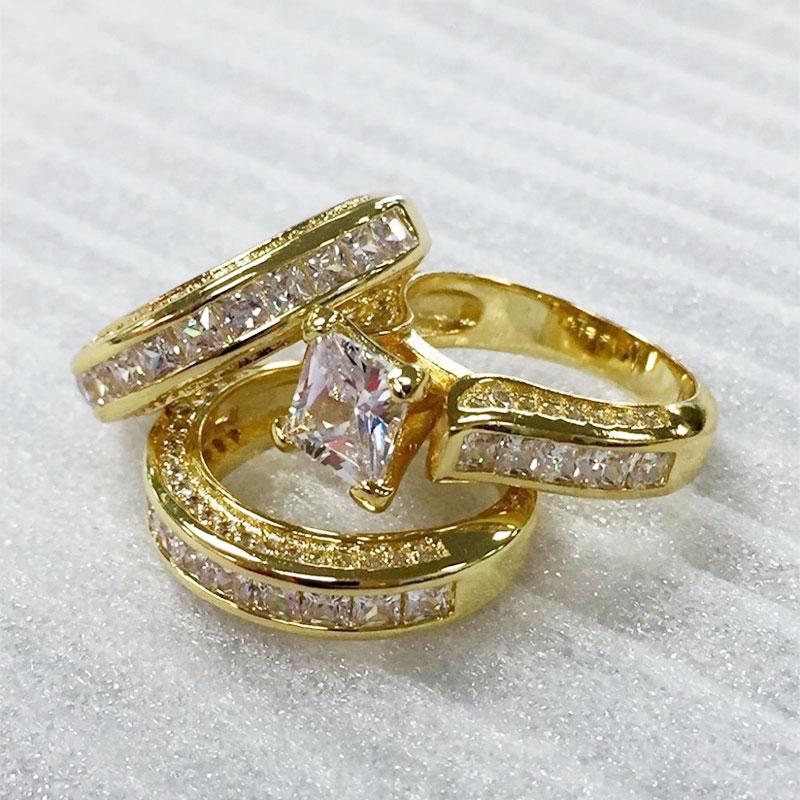 Cluster Rings Wedding Ring Gift For Lover Sweet Romantic Golden Three-layer Zircon Women&#039;s Jewelry Accessories