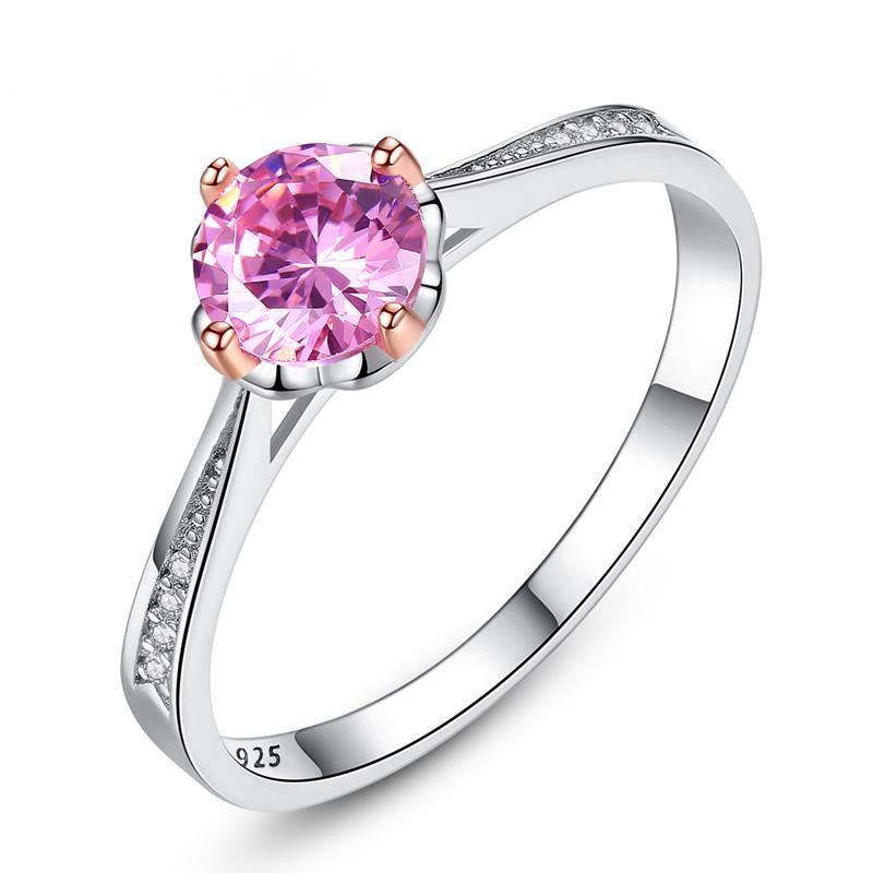 Cluster Rings Trendy 100% 925 Sterling Silver Created Pink High Carbon Diamond Engagement Ring For Women Shiny Party Jewelry Fine Gift