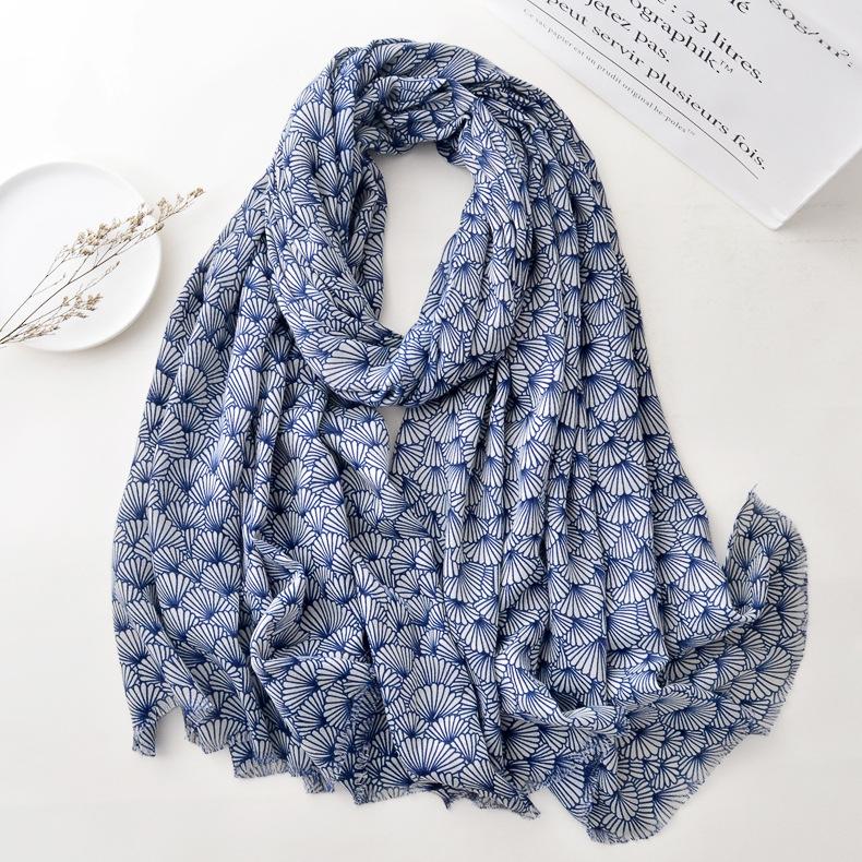 Scarves Royalmaybe Blue And White Cotton Scarf Autumn Winter Warm Ladies Shawl Factory Direct Wholesale