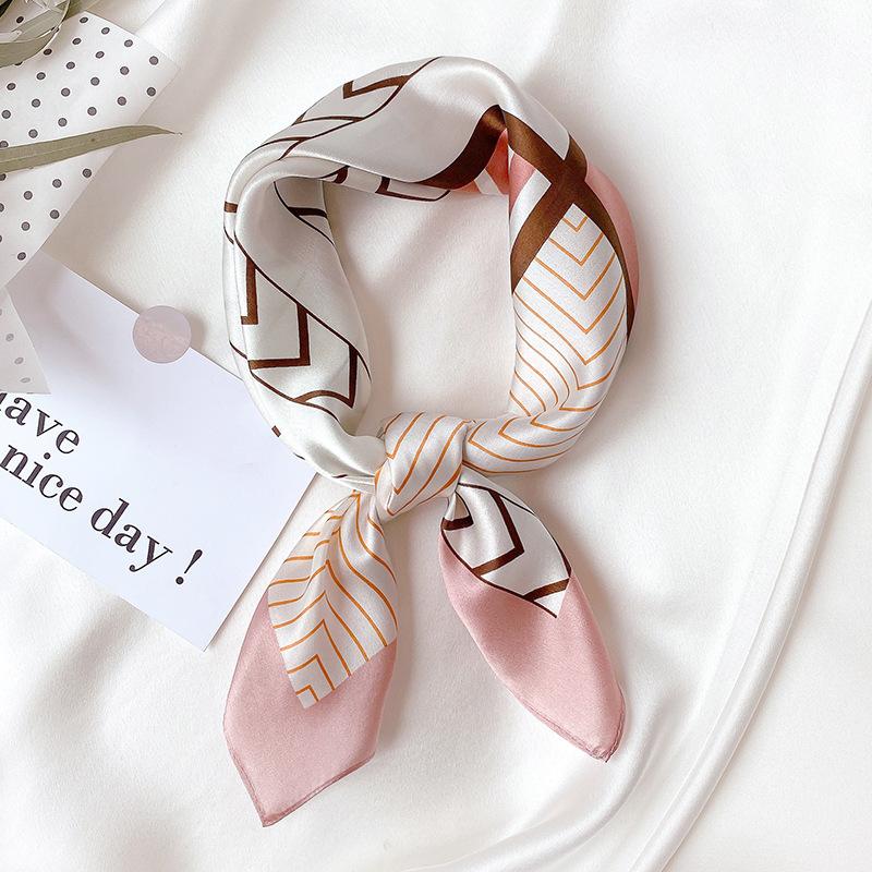 Scarves Women Natural Silk Square Scarf Multi-Match Striped Headscarf Office Lady Necktie Female Hairband Beautiful Gift 53x53cm
