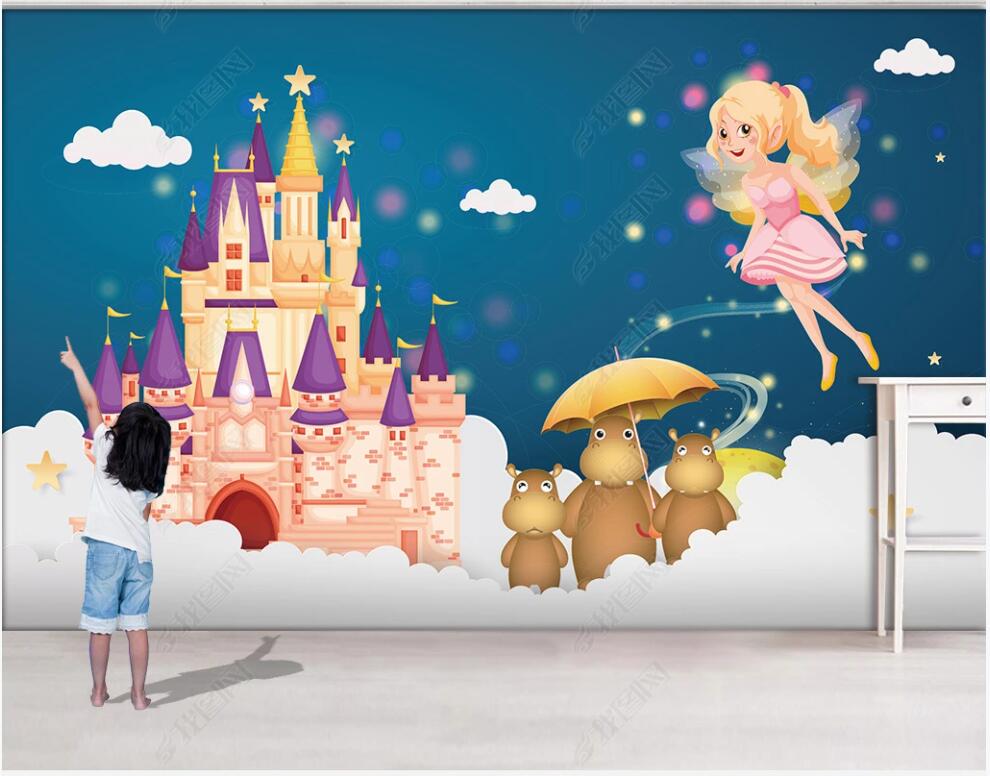 3d wallpaper on the wall custom photo mural Flying fairy fairy dog bear castle children&#039;s room home decor wallpaper for walls 3 d