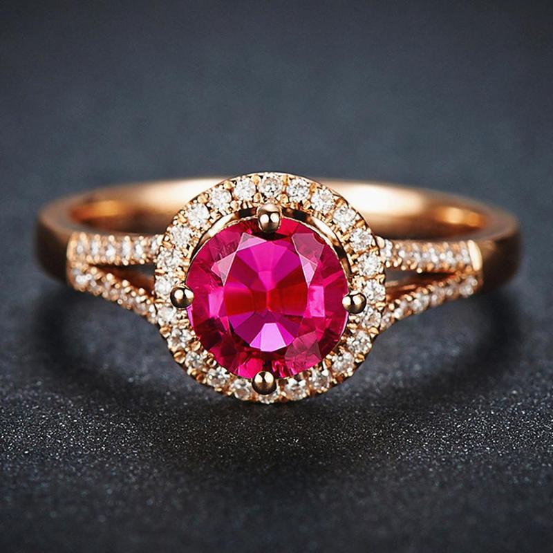 Cluster Rings Fashion Red Crystal Ruby Gemstones Diamonds For Women Rose Gold Color Jewelry Bijoux Bague Elegant Party Accessories Gifts