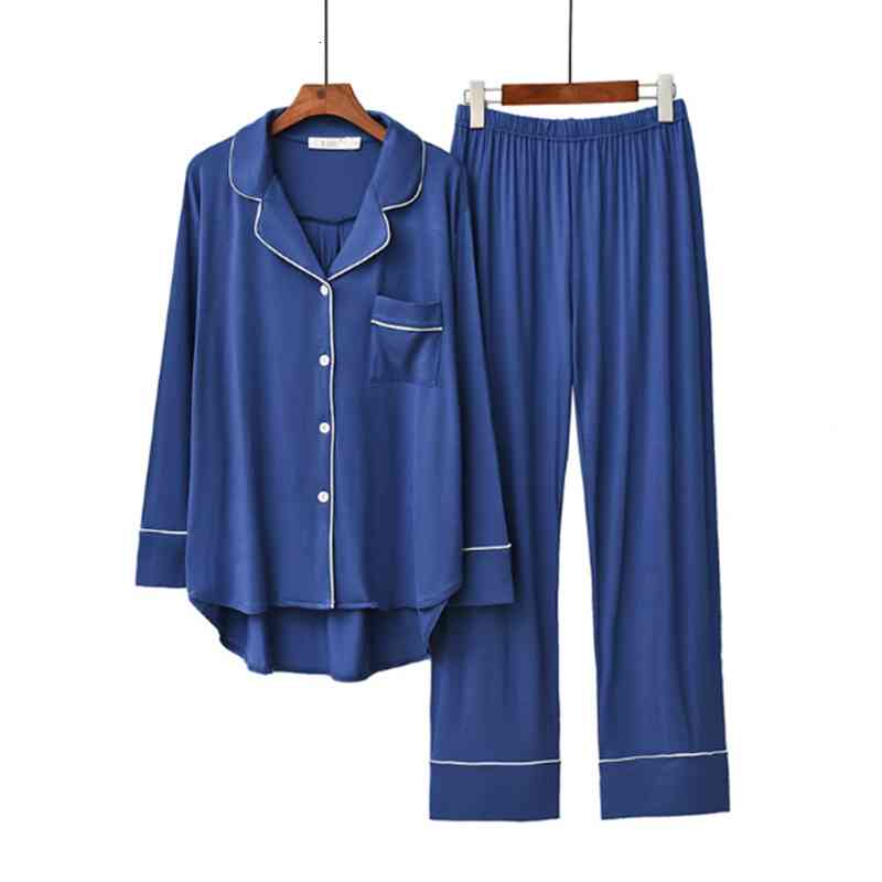 Women&#039;s Sleepwear Autumn Wnter Modal Pyjamas Women Lapel Trousers Long Sleeves Two-piece Pajamas Ladies Loose Home Wear pijama Set