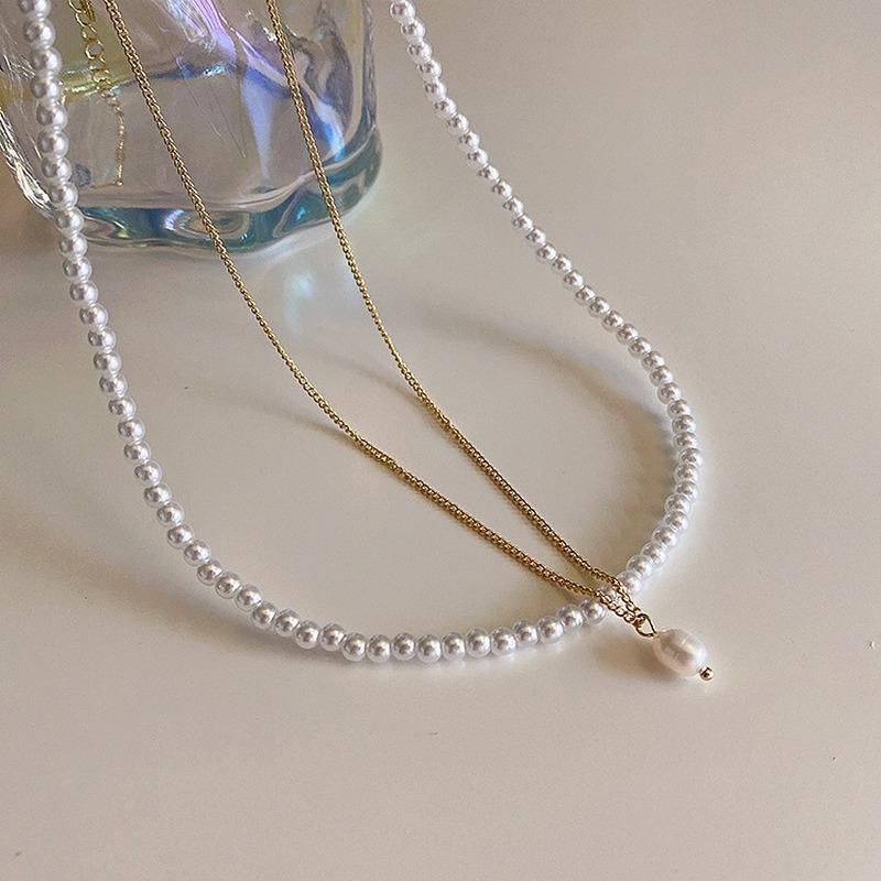 Pendant Necklaces VSnow Unique Design Double Layer Beaded Pearls Necklace For Women Textured Irregular Gold Color Jewelry Gifts