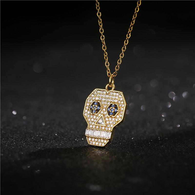 Pendant Necklaces Fashion Women Men Skull Necklace Gold Chain + Cubic Zircon Hip Hop Jewelry Lucky Amulet Statement Accessories Gift