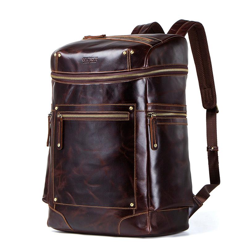 Backpack Leather Vintage Shoulder Bag For Men Large Capacity Travel Backpacks 13.3 Inch Laptop