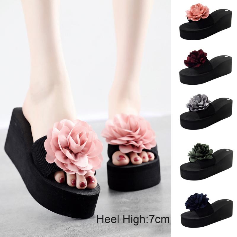 Slippers 2021 Women&#039;s Ladies Bohemia Flower Home Outdoor Wedges Beach Shoes Sandals Zapatillas De Casa#V34