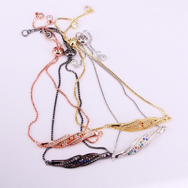 Link, Chain 6PCS, Rainbow Charm Bracelets Slider CZ Micro Pave Bar Link Brilliant Lady Girl Colorful Zirconia Jewelry Gifts