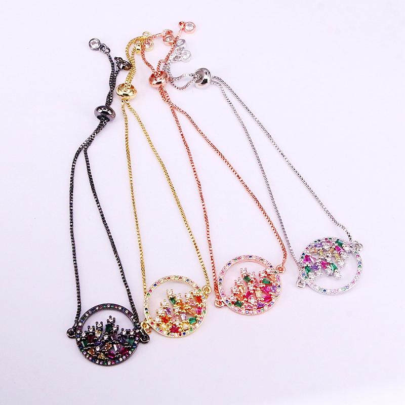 Link Chain 6PCS Rainbow Colorful Zirconia Bracelets Charm CZ Micro Pave Round Bracelet Jewelry GiftsLink