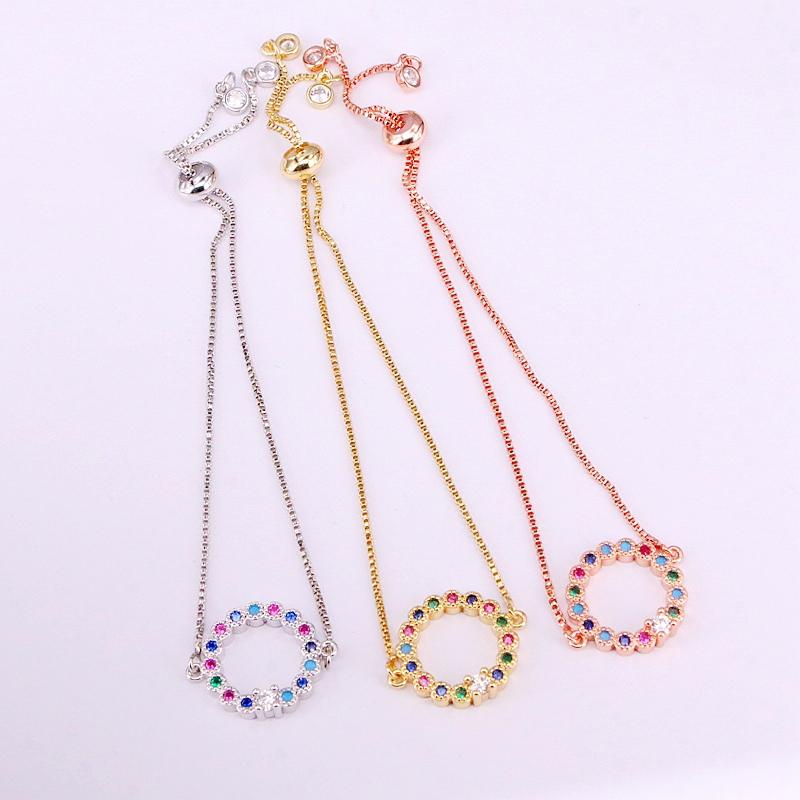 Link, Chain 6PCS, Rainbow Bracelets Colorful Zirconia Circle Charm CZ Micro Pave Fashion Brilliant Crystal Link Slider Jewelry Gifts