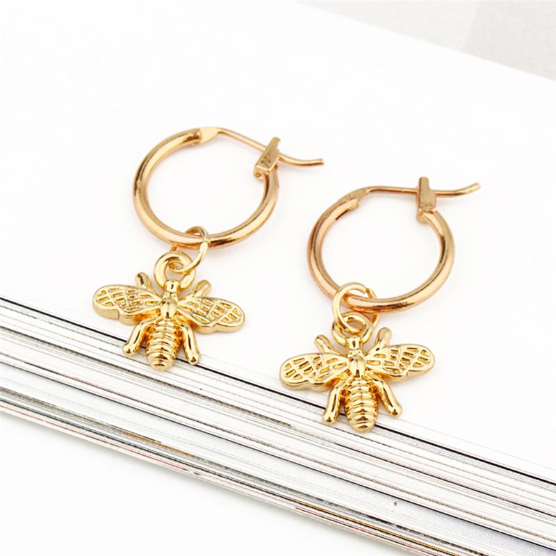Hoop & Huggie Chic Gold Color Small Bee Pendant Earrings For Women Cute Stereoscopic Insect Honey Stud Jewelry Gifts
