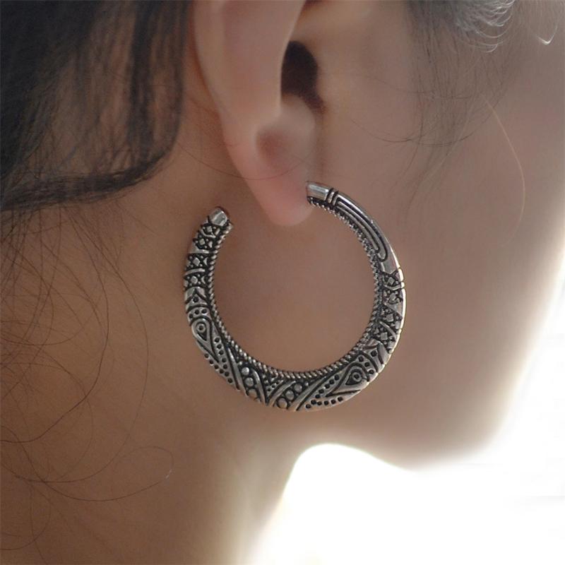 Hoop & Huggie Vintage Jewelry Earrings Antique Golden Tibetan Silver For Women Gifts Hoops