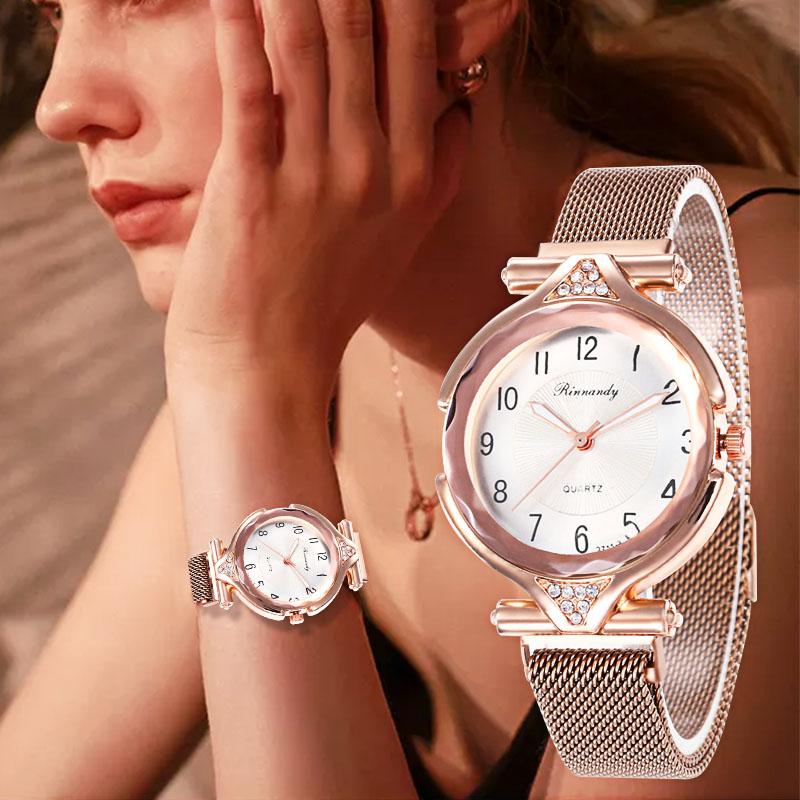 Wristwatches WJ-8562 Wal-joy Fashion Gold Mesh Quartz Watch Women Metal Stainless Steel Dress Watches Relogio Feminino Gift Clock