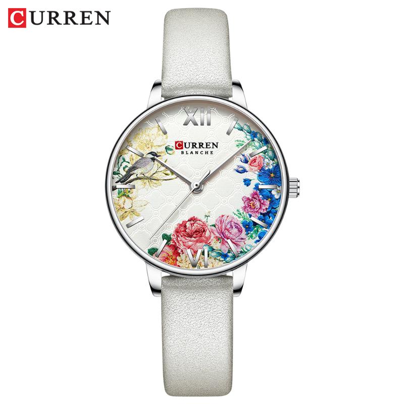 Wristwatches CURREN White Leather Watch For Women Watches Fashion Flower Quartz Wristwatch Female Clock Charms Ladies Gift
