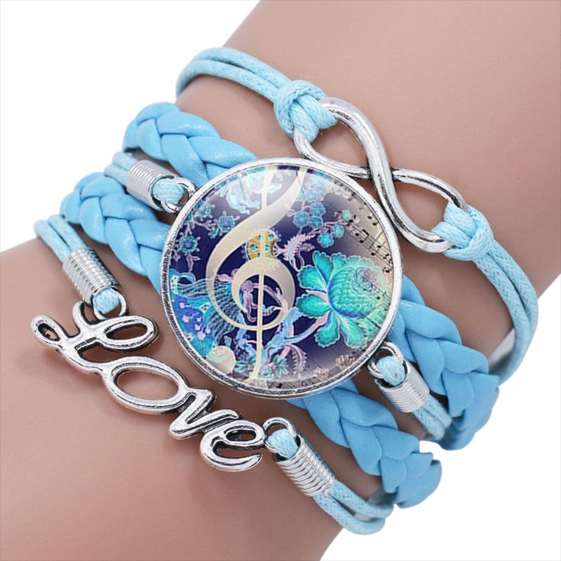 Charm Bracelets 2021 Piano Music Symbol Crystal Hand-woven Leather Bracelet Jewelry Gift Women