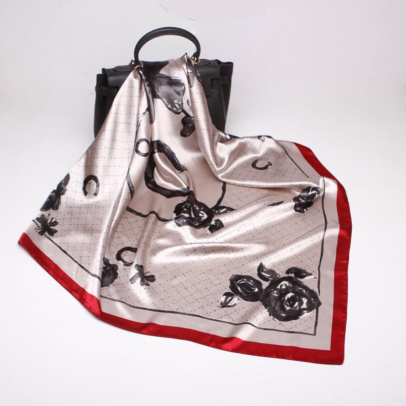 Scarves 2021 90*90cm Satin Silk Scarf Gradient Printed Women Fashion Square Shawls Foulard Bandana Head Female Hijab
