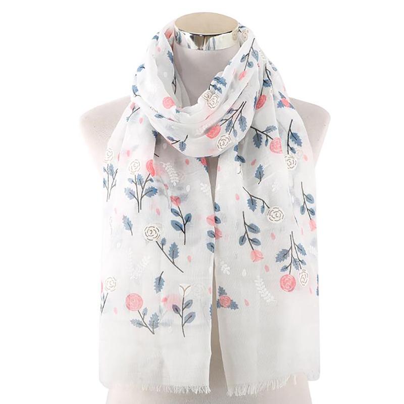 Scarves Style Women Fashion Spring White Pink Mint Color Rose Flower Print Shawls Foulard Femme Floral Scarf For