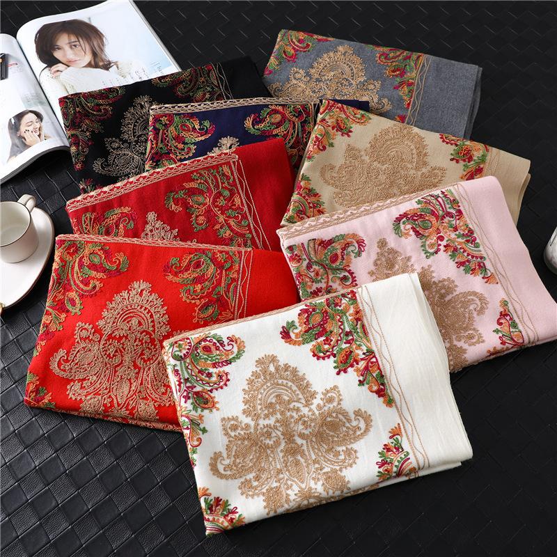 Scarves 2021 Embroidery Scarf For Women Winter Neck Cashmere Lady Shawl Wrap Female Foulard Blanket Tassel Bandana
