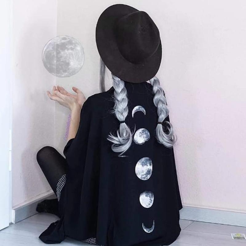 Scarves Moon Pattern Print Capes Cloak Female Women Dark Gothic V-neck Loose Long Bat Sleeved Ponchos Lady Shawl Stoles