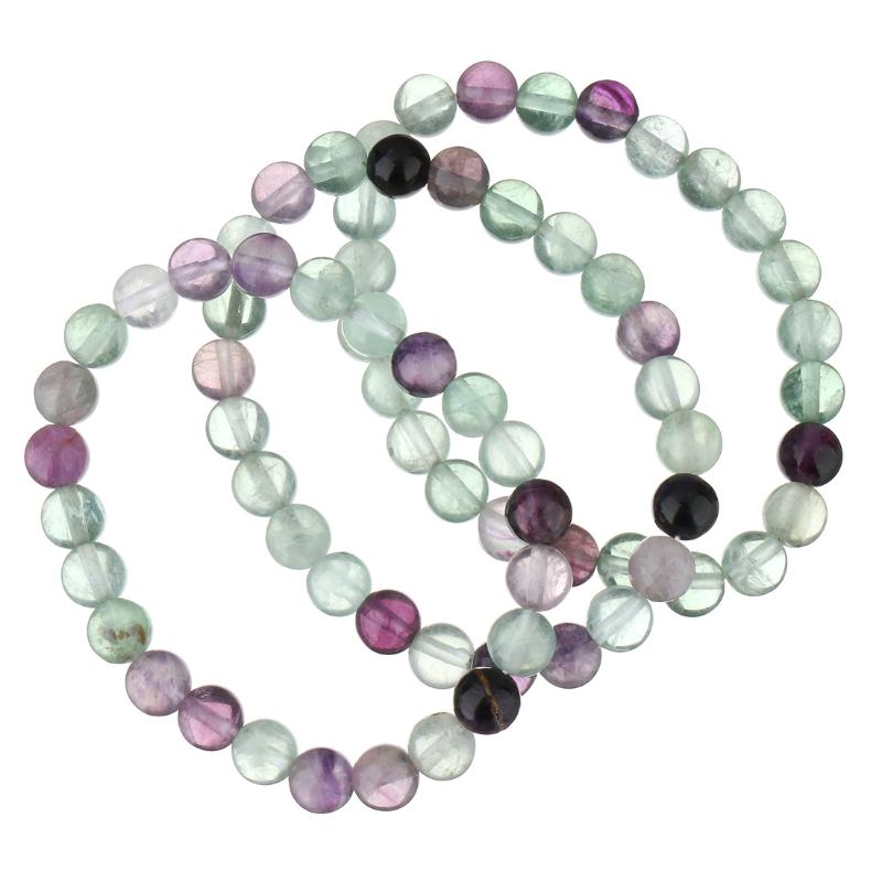 Beaded, Strands Bracelets For Women 8mm Round Ball Natural Crystal Stone Green Purple Colorful Fluorite Bracelet Woman Men Friend Gifts
