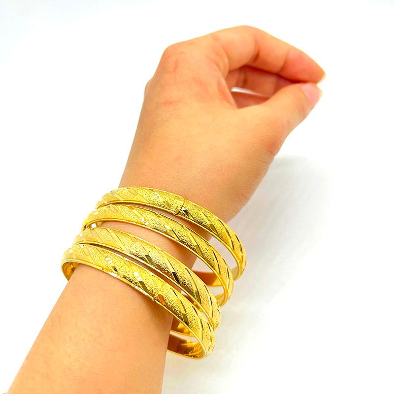 Bangle 4pcs Dubai Fashion Gold Color Bangles Girl -Women Wedding Bridal Jewelry Arab Africa Jewely Party Gifts