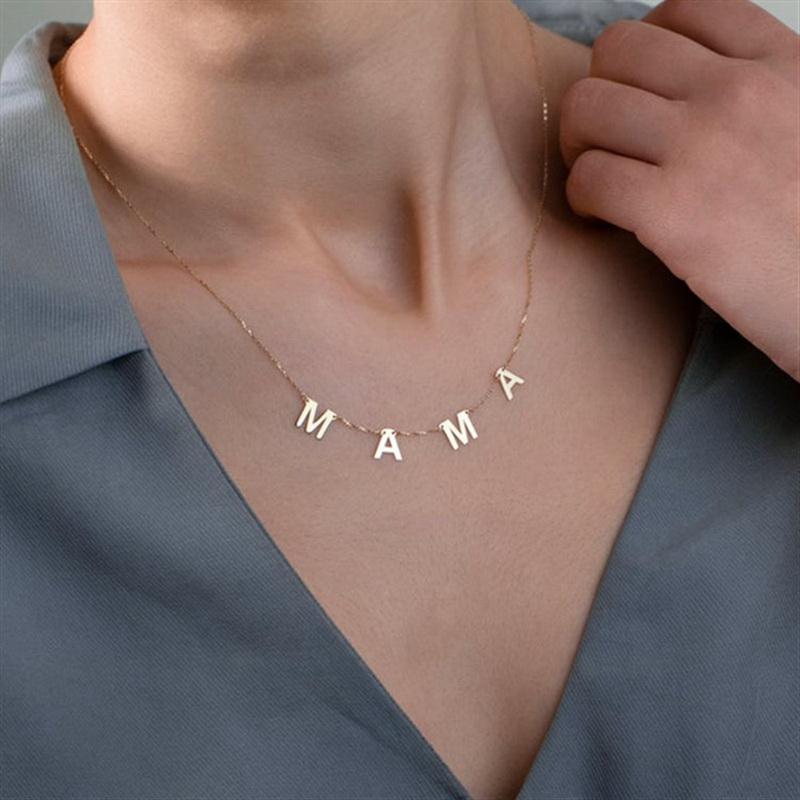 Pendant Necklaces MAMA Letters Choker Necklace Gold Silver Color Mum Charm Clavicle Chain Feminine Jewelry Mother&#039;s Day 2021 Special Gift