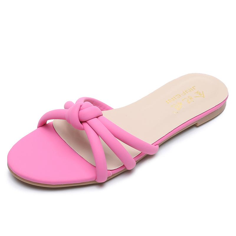 Slippers 2021 Summer Female Candy Color Corss Comfortable Beach Lazy Wear Women&#039;s Slides Soft PU Leather Woman Shoes Size 36-42