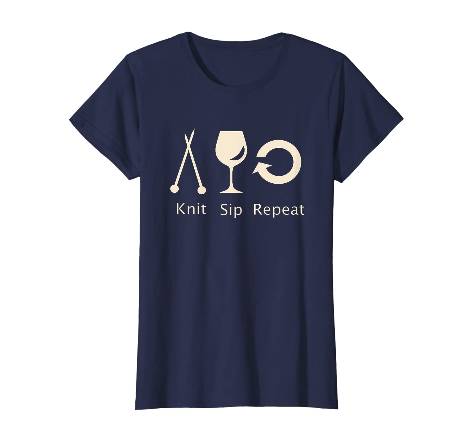 Womens Love to Knit, Sip Wine and Repeat Funny Knitting T-Shirt