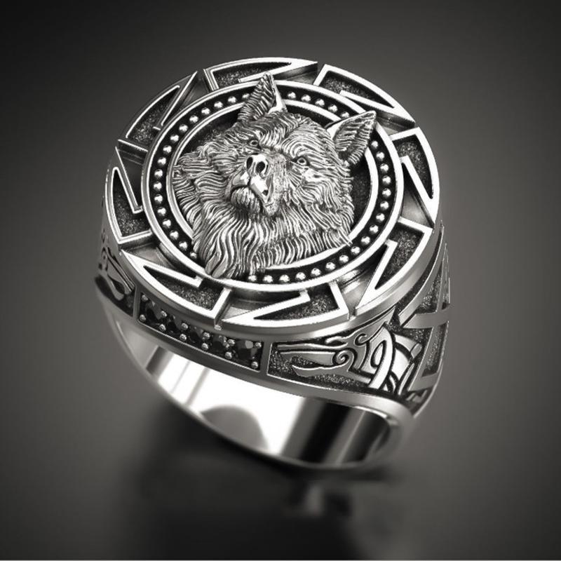 Cluster Rings Fashion Men&#039;s Vintage Wolf Thai Nordic Mythology Viking Warrior Head Jewelry Gifts