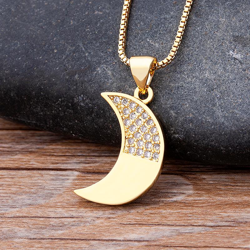 Chains Vintage Crystal CZ Pendant Necklace Women Gold Color Beads Moon Crescent Choker Chain Necklaces Jewelry For Party Wedding Gift