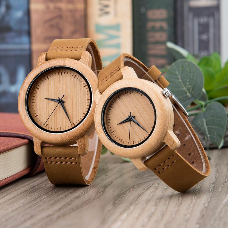 Wristwatches DODO DEER Bamboo Couple Set Quartz Wooden Watches Black Leather Band Lovers&#039;s Wood Timepieces Men Women Watch Custom Gifts A21