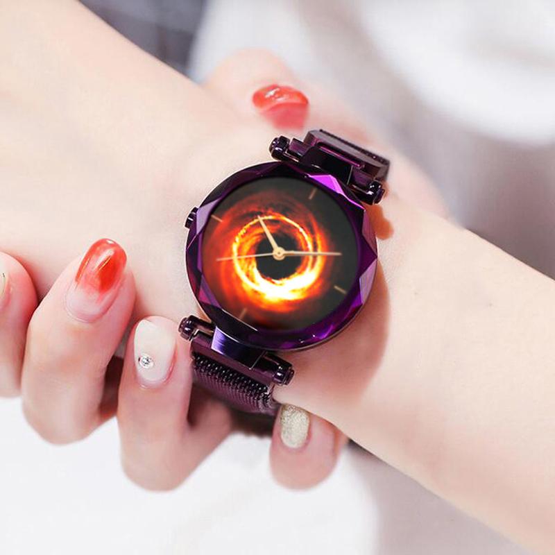 Wristwatches Black Hole Women Watch Starry Sky Mesh Magnet Buckle Luxury Geometric Quartz Female Clock Relogio Feminino Wife Gift